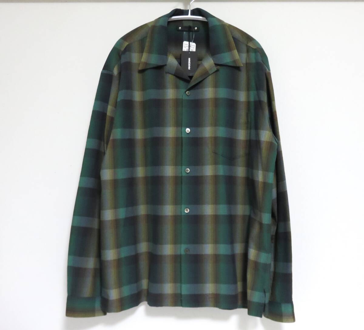 定価3.5万 新品 MINEDENIM TWN Check Open Collar L/S SH 3 グリーン マインデニム チェック フランネル オープンカラー シャツ 開襟 長袖拍卖