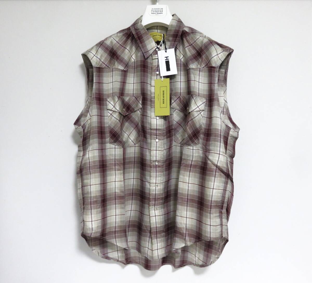 定価4.1万 新品 SEVEN BY SEVEN SLEEVELESS WESTERN SHIRTS M ブラウン チェック 日本製 セブンバイセブン ノースリーブ ウエスタン シャツ拍卖