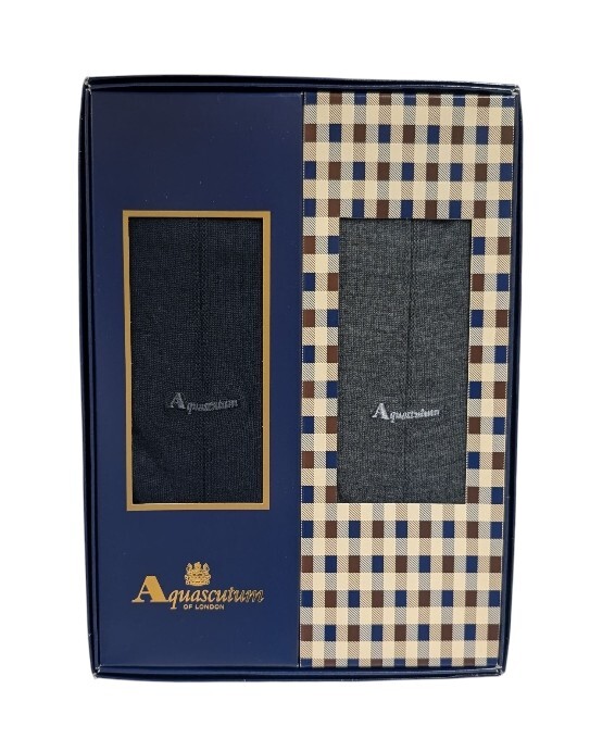 未使用 アクアスキュータム Aquascutum 靴下 2足セット 未使用品 25cm メンズ ソックス ネイビー 【中古】拍卖