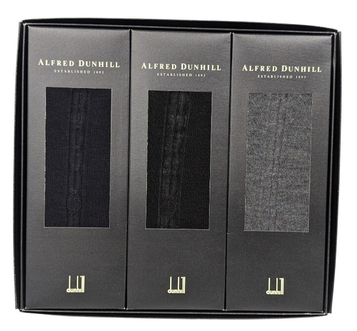 dunhill ダンヒル 靴下 3足セット 未使用品 25.0cm 毛100% 刺繍 ネイビー ブラック グレー 【中古】拍卖