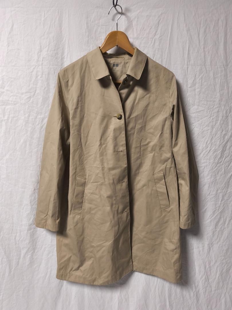 ユニクロ ブロックテックステンカラーコート ベージュ レディース L拍卖