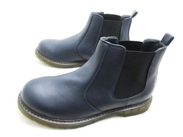 L0035新品Love Hunterクリアソール/プレーントゥスリッポンサイドゴアブーツ25.5㌢NAVY♂拍卖