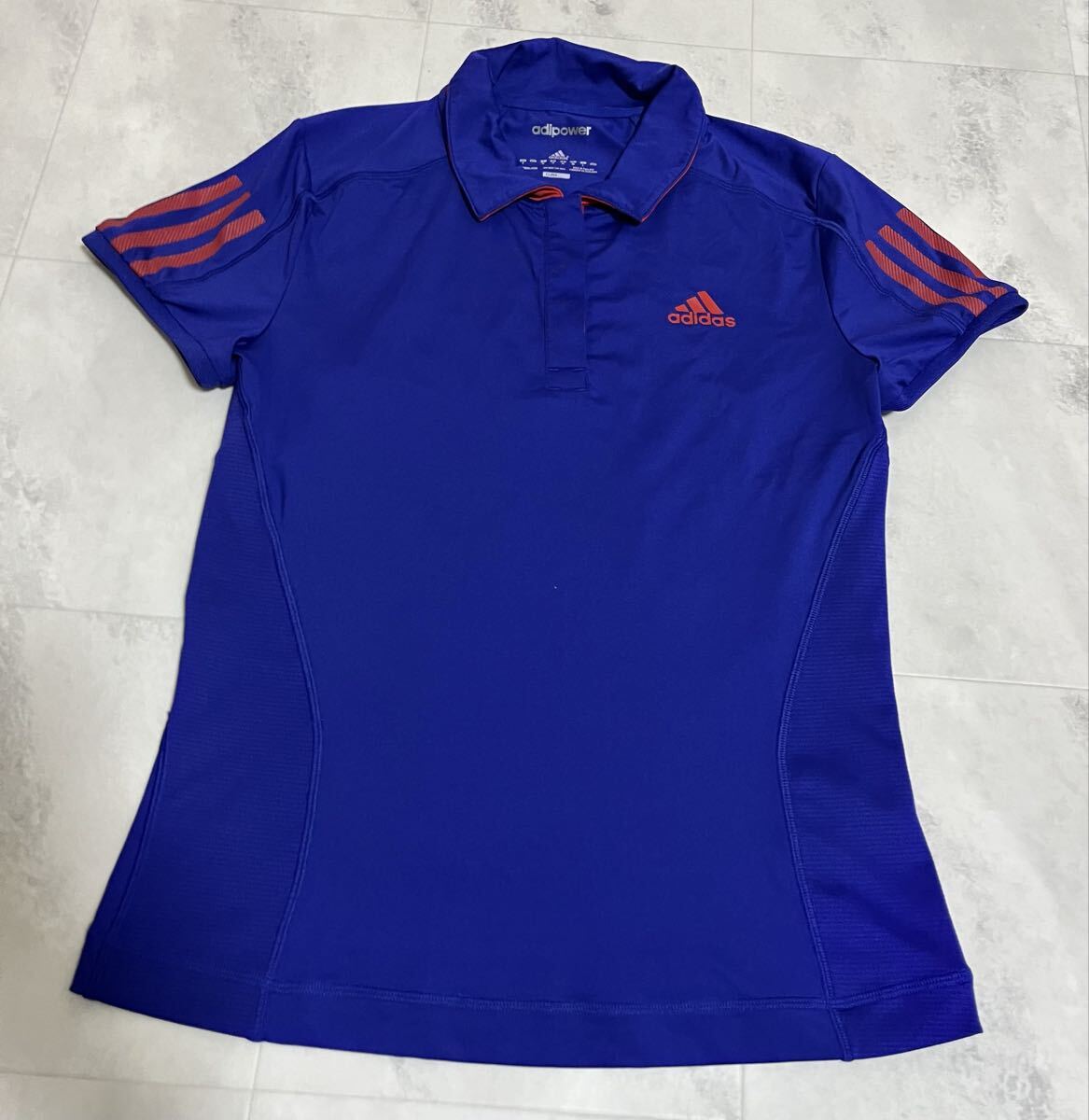 アディダス adidas 半袖 サムライブルー ポロ シャツ レディースLサイズ ADIPOWER コンプレッション拍卖
