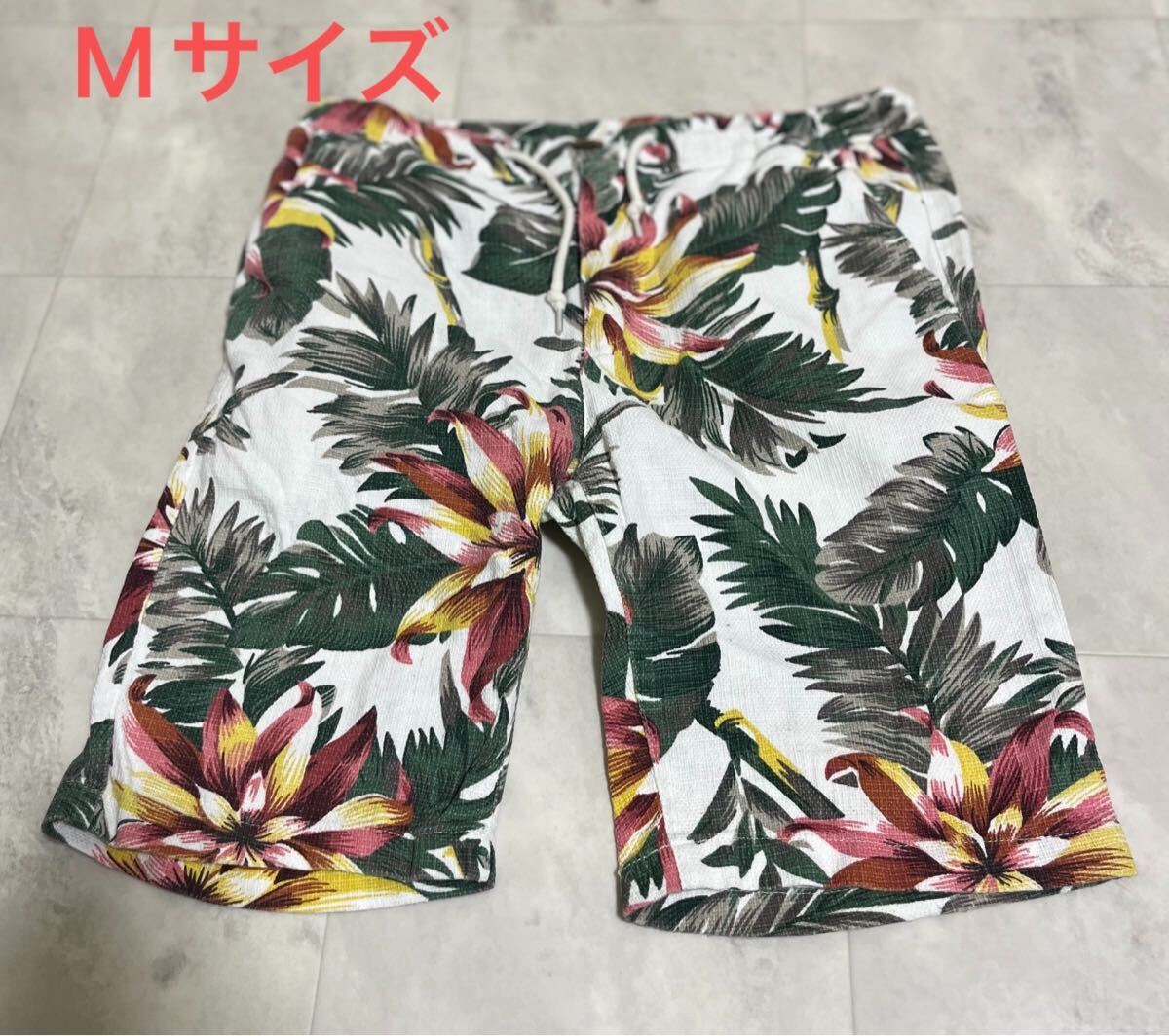 MAVAL ボタニカル柄 植物柄 麻混 ハーフパンツ Mサイズ 76-84拍卖