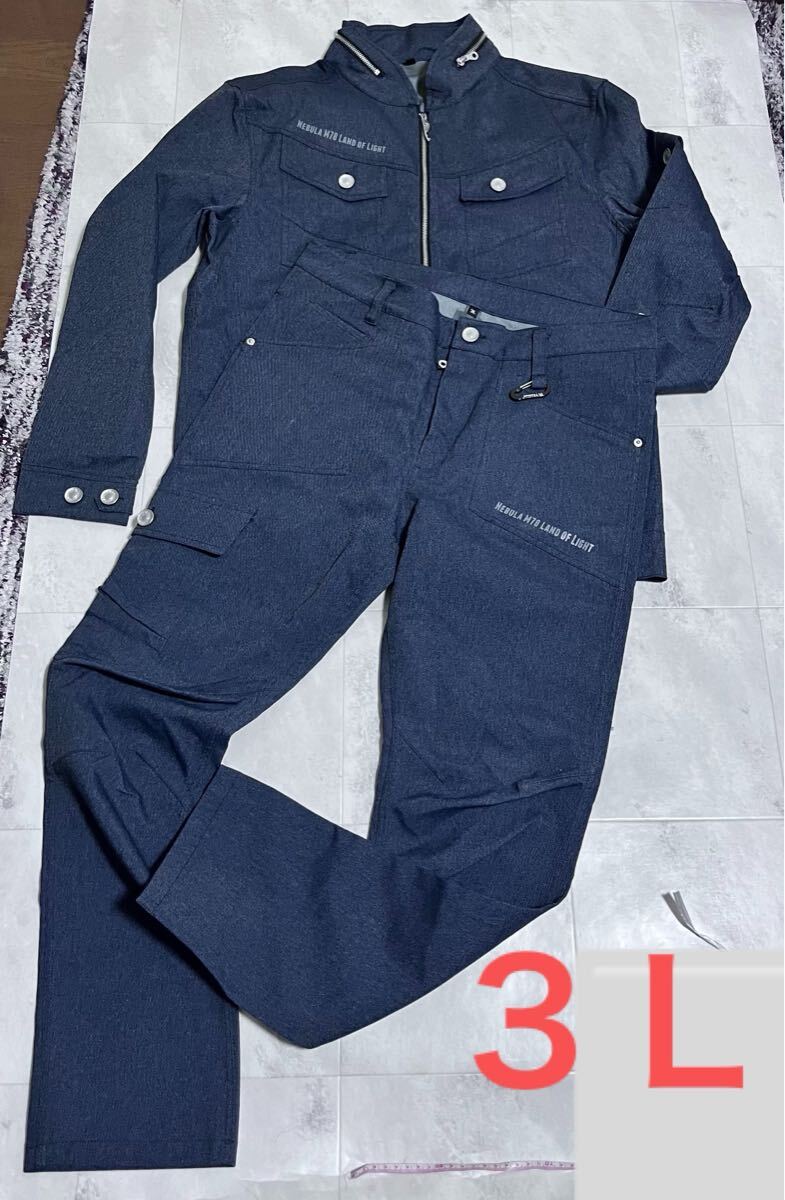 試着のみ ULTRASEVEN デニムカラー ストレッチ防風防寒セットアップ UT-13 ウルトラセブン コラボ 防寒着 上下セット 3L拍卖