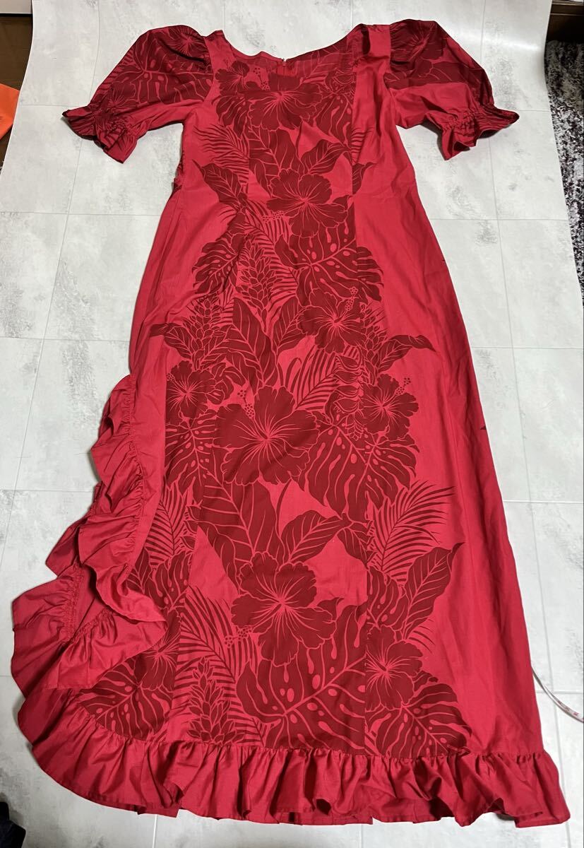 ハワイアン ムームー ワンピース レッド 赤系 ボタニカル 植物柄拍卖