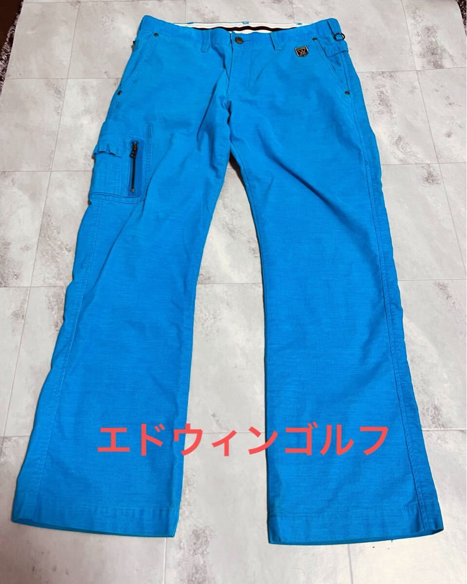 EDWINGOLF☆エドウィンゴルフ☆水色 ブーツカッ コーデュロイ ゴルフパンツ KG512 Mサイズ 拍卖
