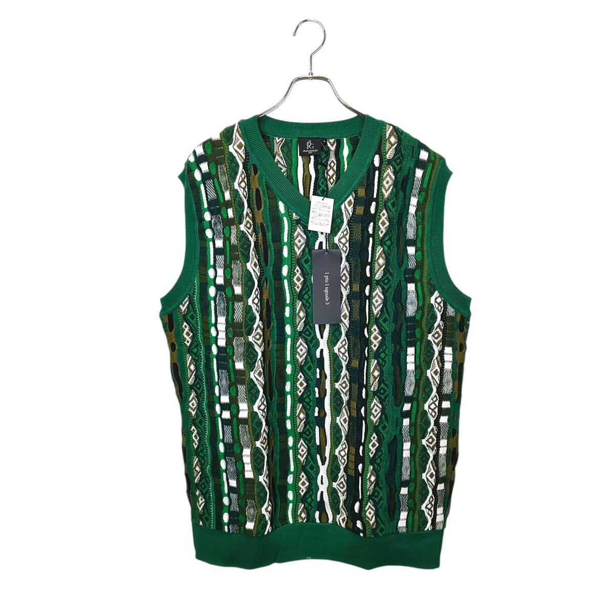1PIU1UGUALE3 GOLF ウノピュウノ ゴルフ 113 GOLF COOGI VEST ニット ベスト GRK069 COT407 6 XL グリーン拍卖
