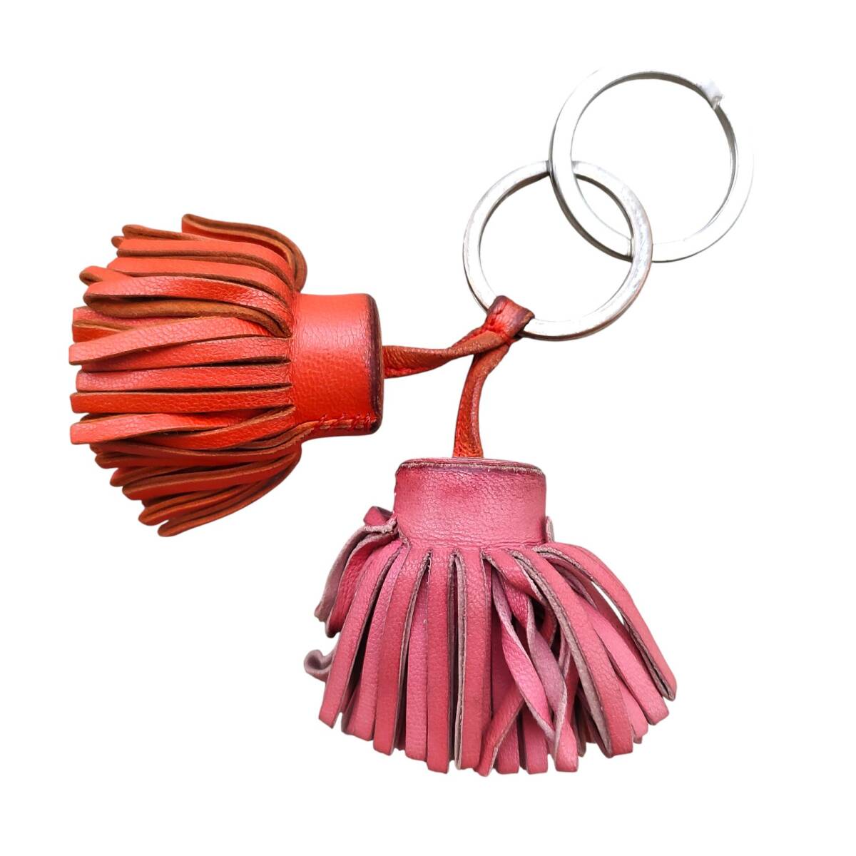 Hermes エルメス カルメン ウノドス ラムスキン キーリング キーホルダー F オレンジ/ピンク レディース拍卖