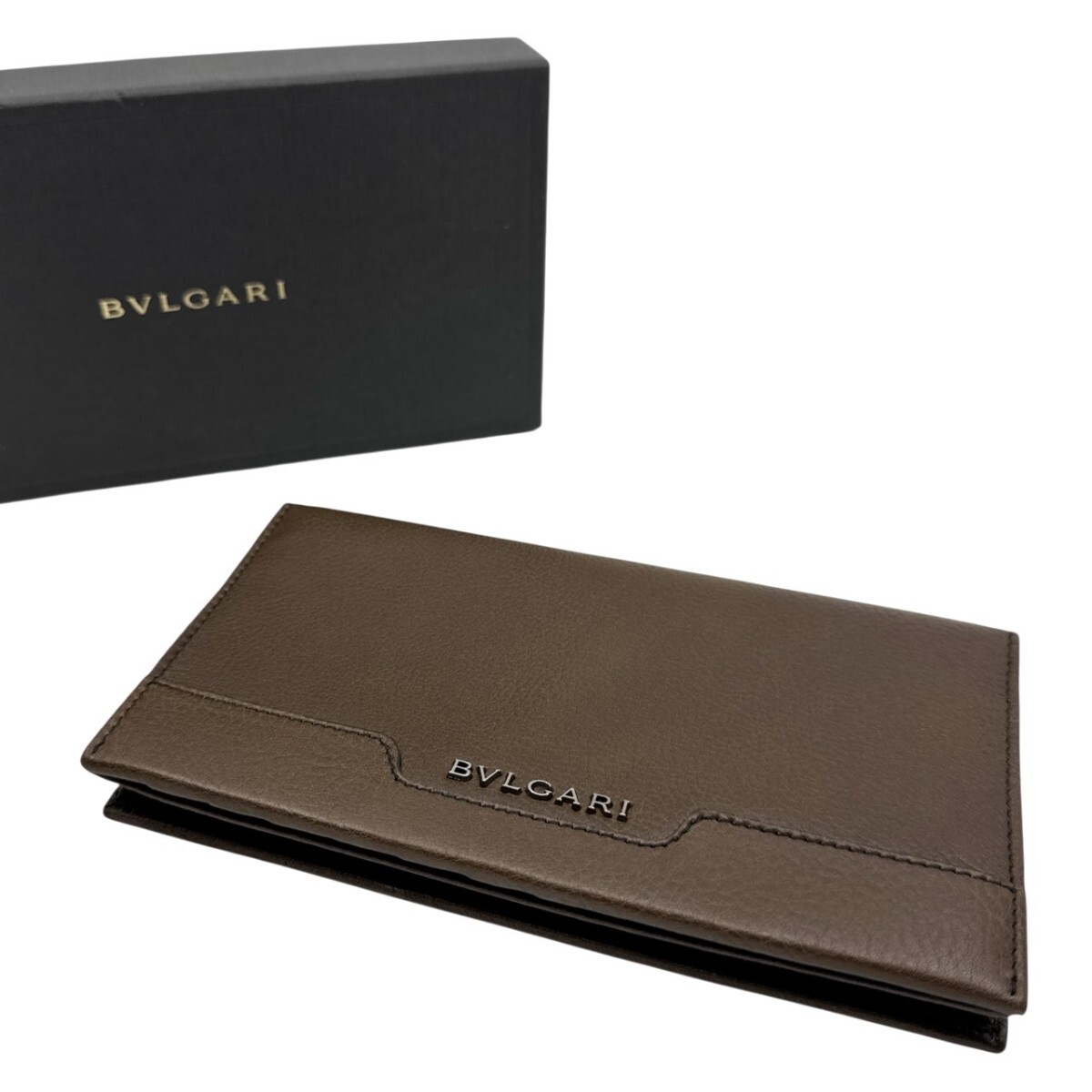未使用 ブルガリ レザー 長財布 イタリア製 ブラウン 25I05拍卖