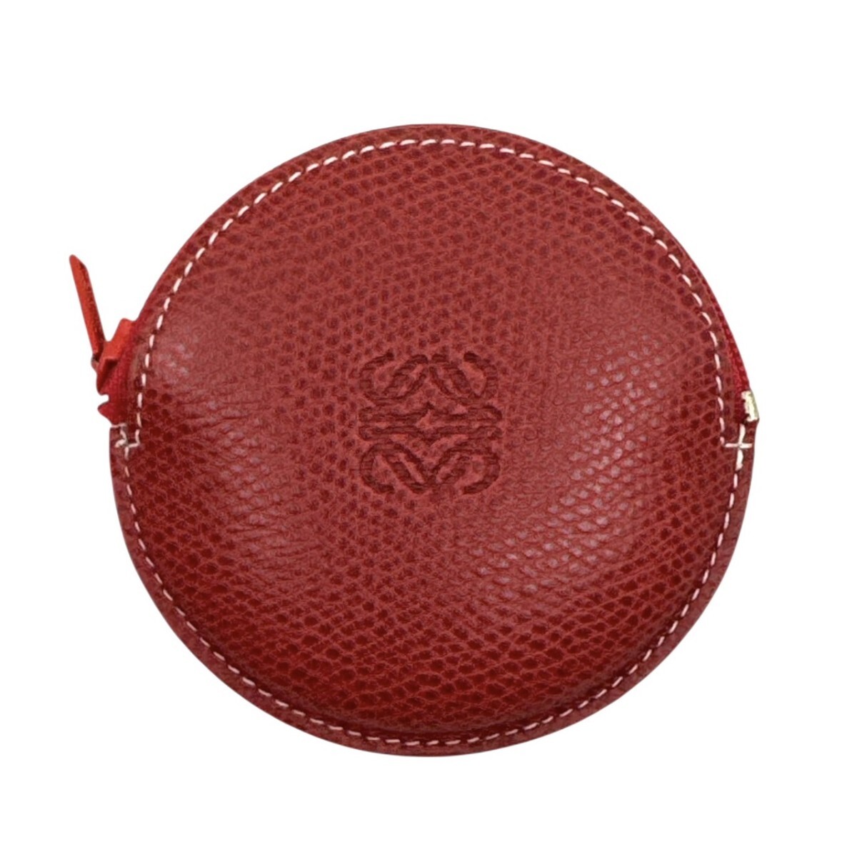 未使用 ロエベ アナグラム レザー コインケース 丸型 スペイン製 レッド 25I05拍卖