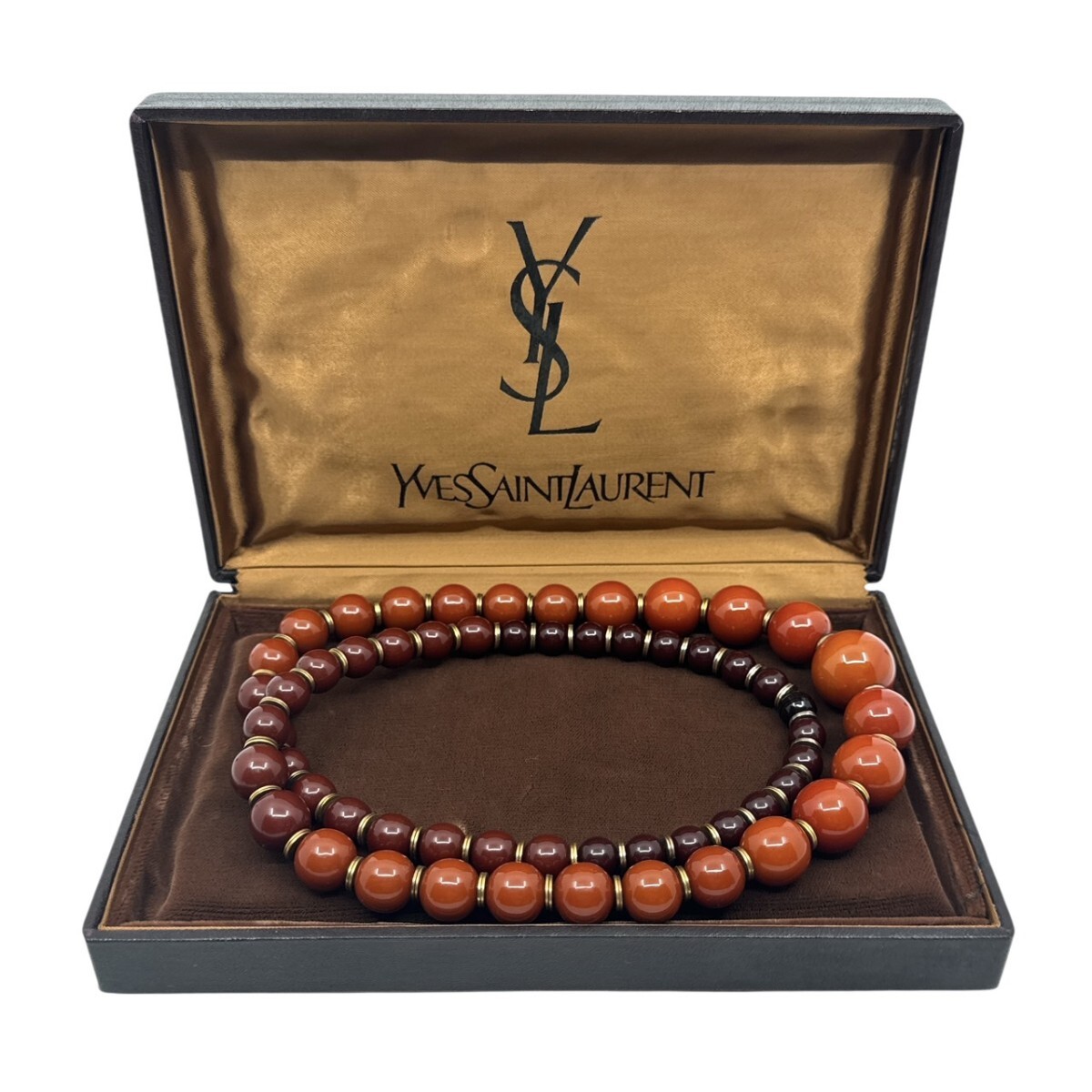 イヴサンローラン YSL ヴィンテージ ロング ネックレス レッド グラデーション 25I12拍卖