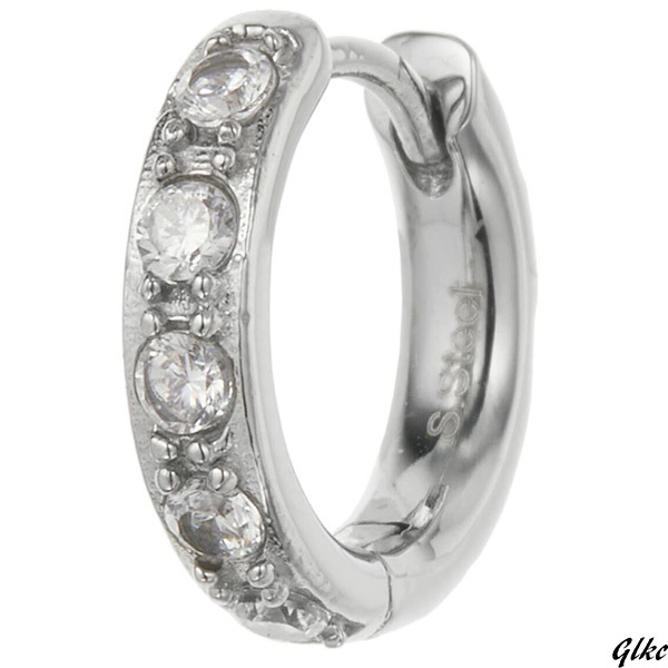 【サージカルステンレスで耐久性と低アレルギー性を両立】 ハワイアンジュエリー フープピアス キュービックジルコニア シルバー×クリア拍卖