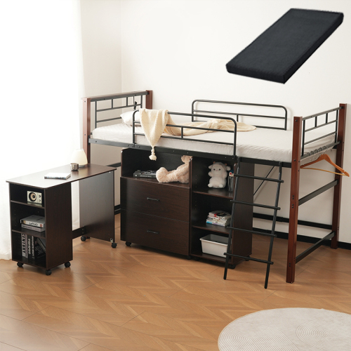 【高さ130cm】【マット付き】システムベッド 4点セット ロフトベッド+デスク+収納ラック+シェルフ ロフトベッド 宮 コンセント 耐震拍卖