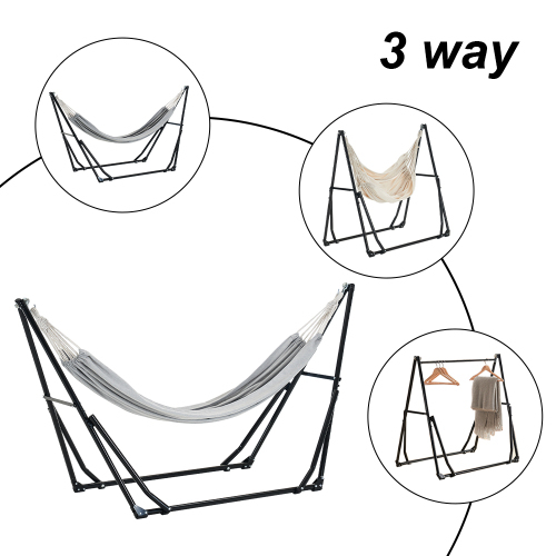 ハンモック (グレーハンモック+ホワイトチェア) 自立式 3 way ポータブルハンモック ハンガーフック 専用ケース付き チェアー 室内 拍卖