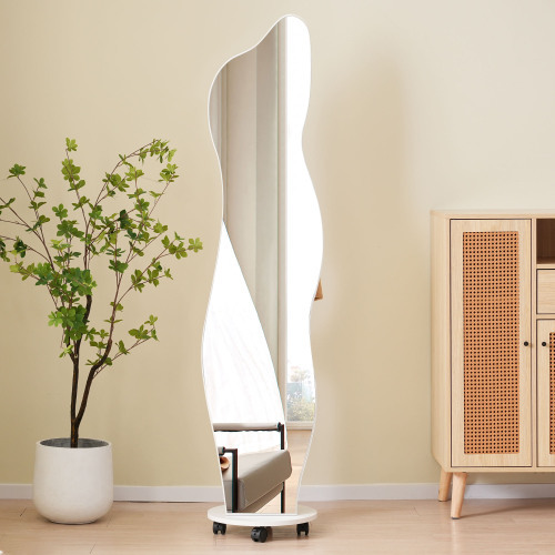 全身鏡 姿見鏡 ハンガーフック イレギュラ ハンガーフック付き鏡 ハンガー 360°回転可能なキャスター付き 北欧 収納付き 衣類収納 拍卖