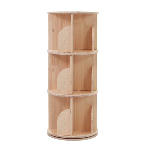 【3段-回転盤タイプ】無垢材 回転式本棚 飾り棚 絵本棚 360°回転本棚 コミック収納棚 本棚 大容量 回転ラック 組立簡単 省スペース 拍卖