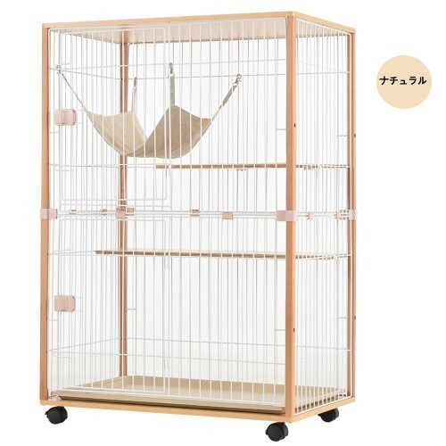 猫 キャットケージ ケージ 木製 キャットハウス ネコ ハウス 留守番 保護 脱走防止 多頭飼い 多頭 スチール 二段 (ナチュラル)拍卖