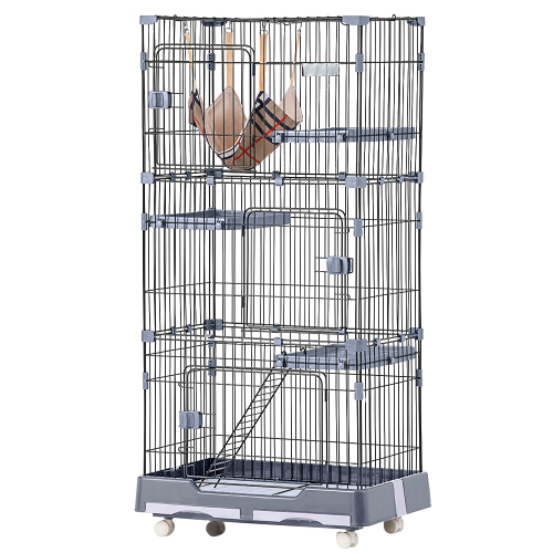 猫 ケージ キャットケージ ペットケージ キャスター付 猫ゲージ 大型 多頭飼い ネコドア キャットハウス脱走防止 おしゃれ(3段,グレー)拍卖