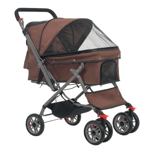 ペットカート 対面式 折りたたみ 多頭 中型犬 小型犬 猫 2way 軽量 組立簡単 工具不要 介護用 ドッグカート ペット用品 【ブラウン】 拍卖