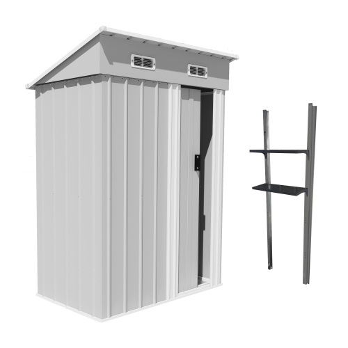 【可動棚付き】物置 屋外 スチール 倉庫 床材補強フレーム付き 戸外収納庫 幅148*奥行き82.5*高193 物置き 庭 新作【グレーホワイト】 拍卖