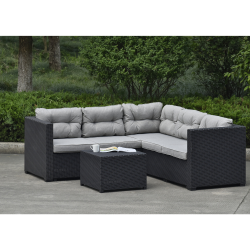 ラタン調 ガーデンファニチャー ガーデンテーブル ガーデンチェアー ラタン調 テーブル 家具 樹脂 ねじなし 屋外家具 四人掛け【グレー】拍卖