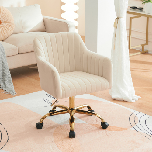【ベージュ】オフィスチェア デスクチェア 回転チェア 肘掛け付き ダイニングチェア パソコンチェア ワークチェア ソファチェア拍卖