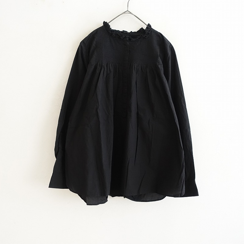 【染】クォータリー QUARTERLY *コットンフリルカラーピンタックブラウス*綿ブラック黒シャツトップス(34-2508-35)【51I52】拍卖