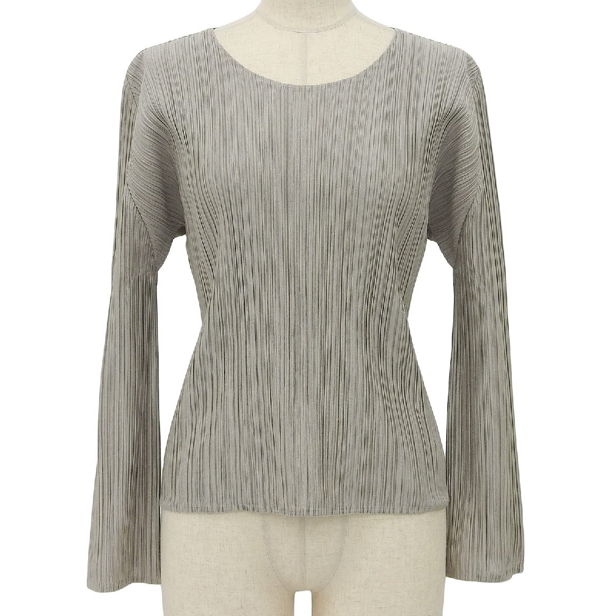 美品▲PLEATS PLEASE プリーツプリーズ イッセイミヤケ PP93-JK696 長袖 カットソー トップス グレー 3 日本製 正規品 レディース拍卖