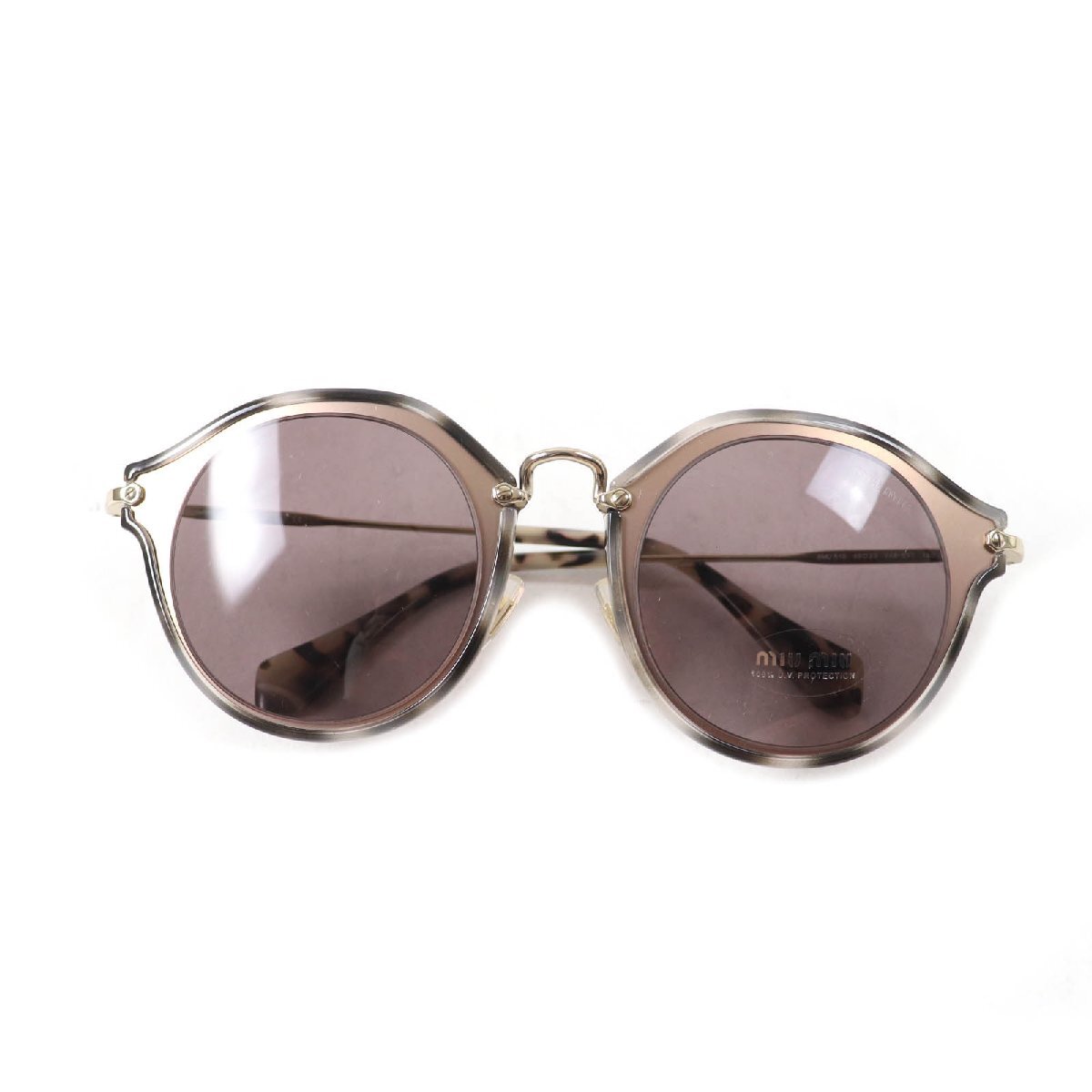 未使用品★Miu Miu ミュウ ミュウ SMU51S レオパード柄 ロゴ入り ウェリントン サングラス グレー 49□23 140 箱・保存袋・ケース付 伊製拍卖