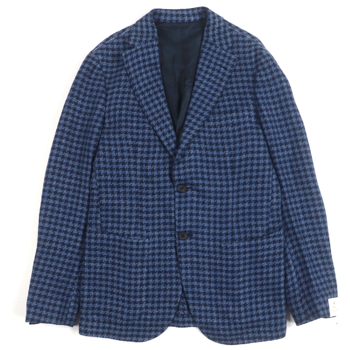 未使用品▼LUIGIBORRELLI ルイジボレッリ リネン72% 千鳥格子 シングルジャケット テーラード ブルー 46 イタリア製 正規品 メンズ拍卖