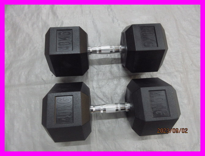 ★在庫限り★新品★六角 40kg 2個 ヘキサゴンダンベル ラバーコーティング ヘックスダンベル ホームジム 筋トレ 合計80kg セット ダンベル拍卖