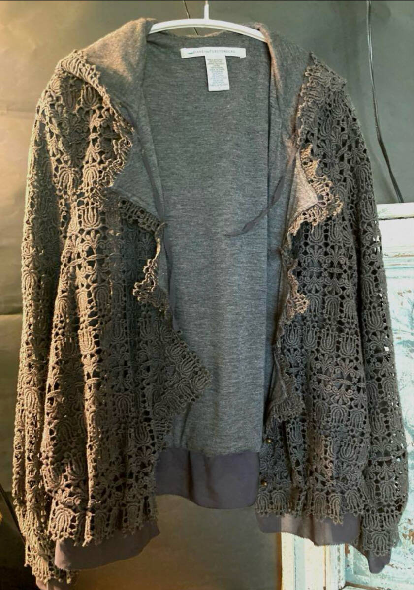 6★美品★DVFダイアンフォンファステンバー DIANE von FURSTENBERGレース パーカー チャコールグレー拍卖