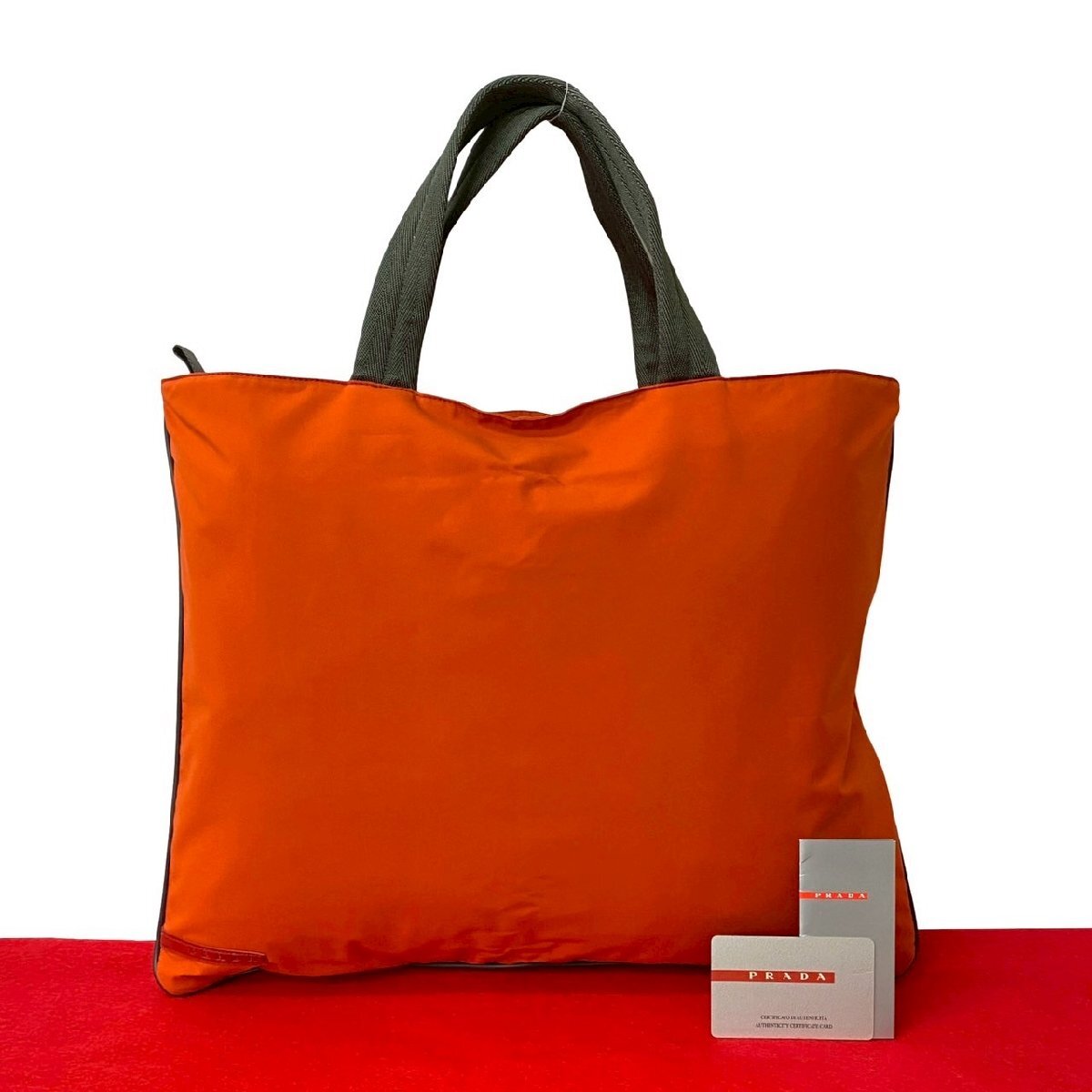 極 美品 PRADA SPORTS プラダ スポーツ ロゴ ナイロン トートバッグ ハンドバッグ エコバッグ レディース メンズ オレンジ グレー 79219拍卖