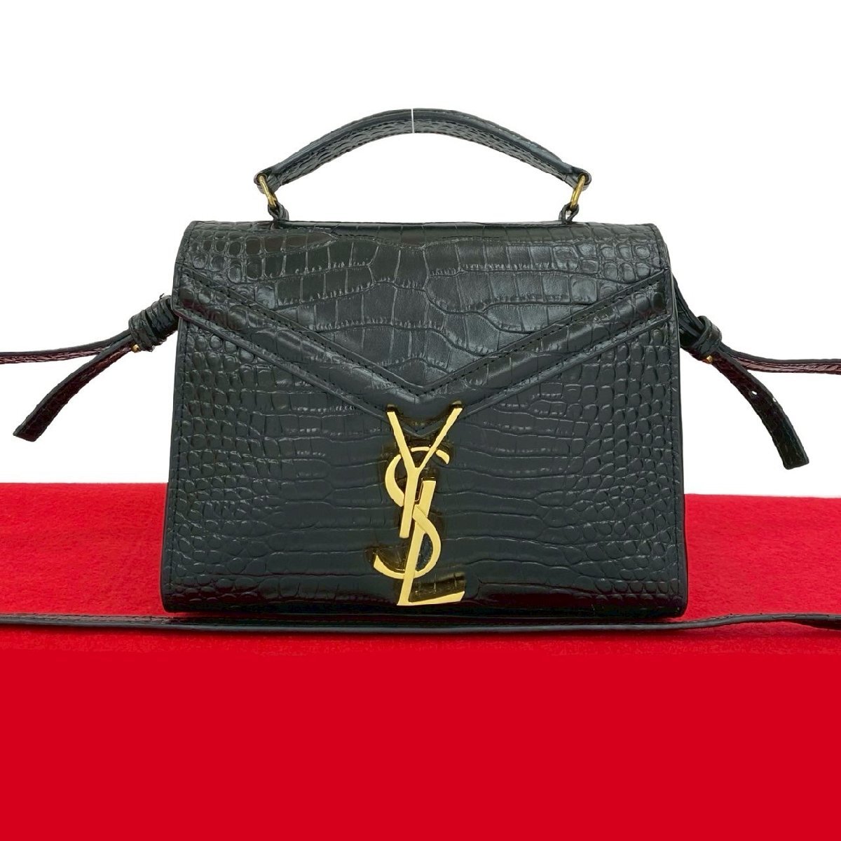 極 美品 SAINT LAURENT PARIS サンローランパリ カサンドラ YSL ロゴ レザー 2way ショルダーバッグ ハンドバッグ ブラック 1035-10拍卖