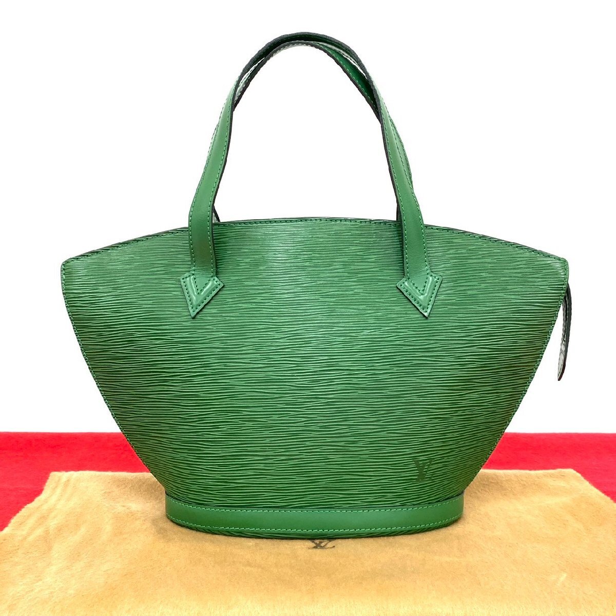 極 美品 袋付き LOUIS VUITTON ルイヴィトン サンジャック エピ レザー 本革 ハンドバッグ ミニ トートバッグ ボルネオグリーン -4101拍卖