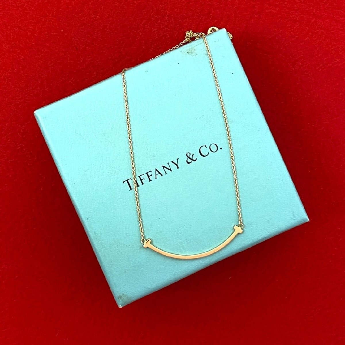 極 美品 TIFFANY&Co. ティファニー Tスマイル ネックレス K18ゴールド ペンダント チョーカー アクセサリー ゴールド 30-10拍卖