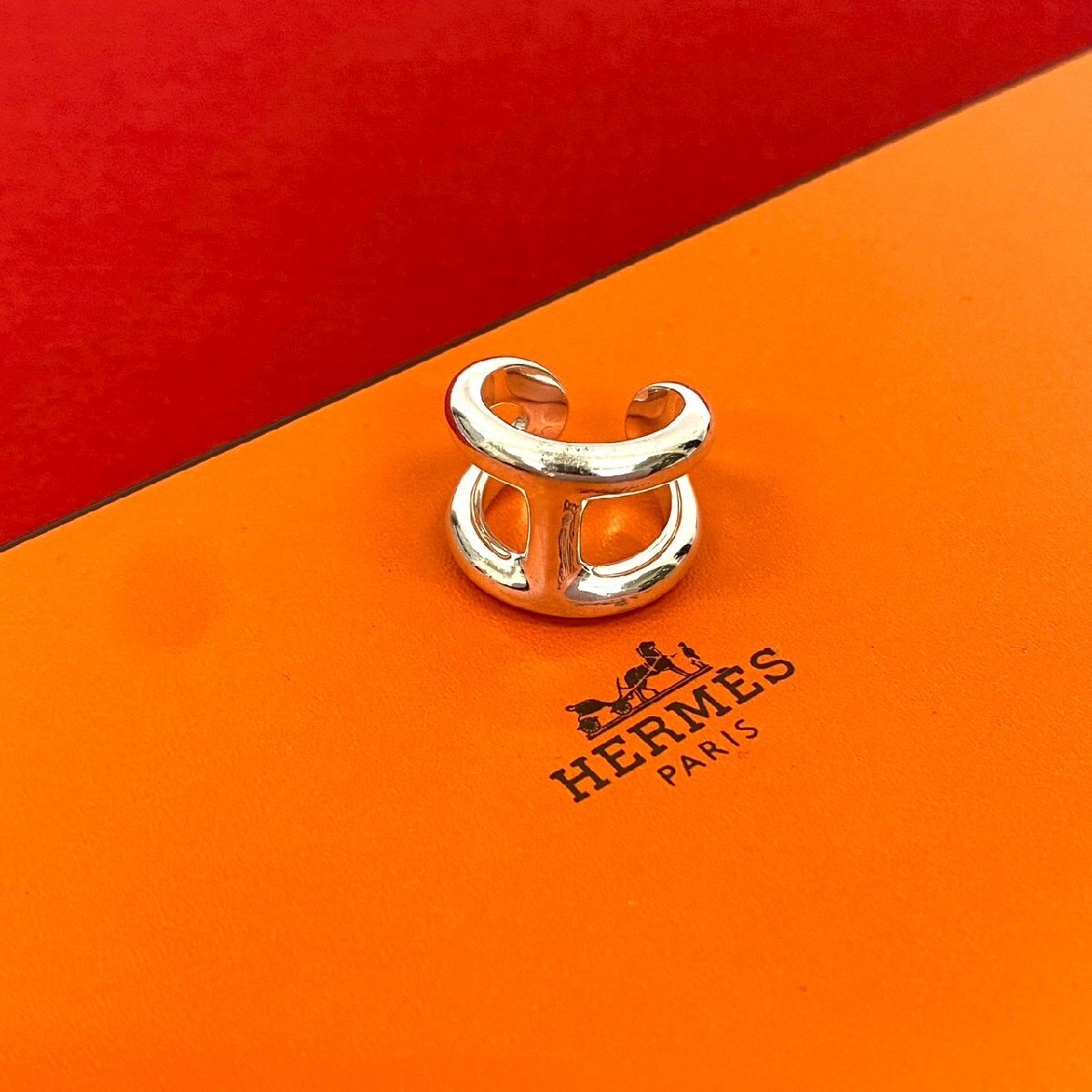 極 美品 希少品 HERMES エルメス オスモズ GM シルバー925 リング 指輪 14号 アクセサリー ジュエリー メンズ シルバー 30324拍卖