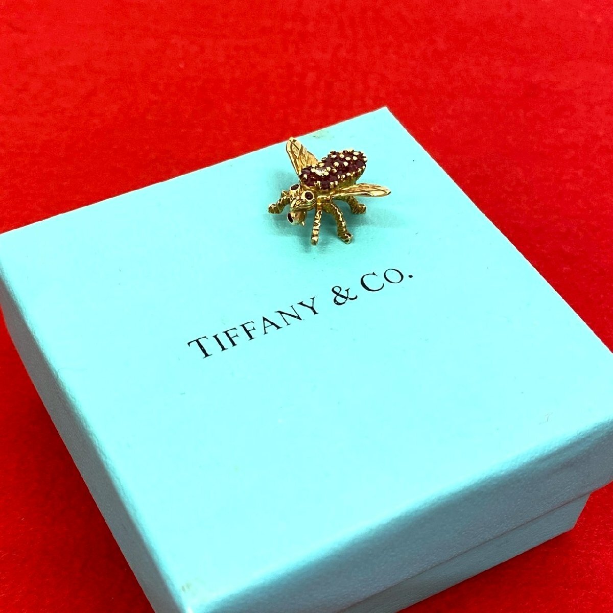 極美品 TIFFANY&Co. ティファニー 蜂 ビー モチーフ 750 K18 イエローゴールド ダイヤモンド ブローチ アクセサリー ゴールド レッド 1536a拍卖