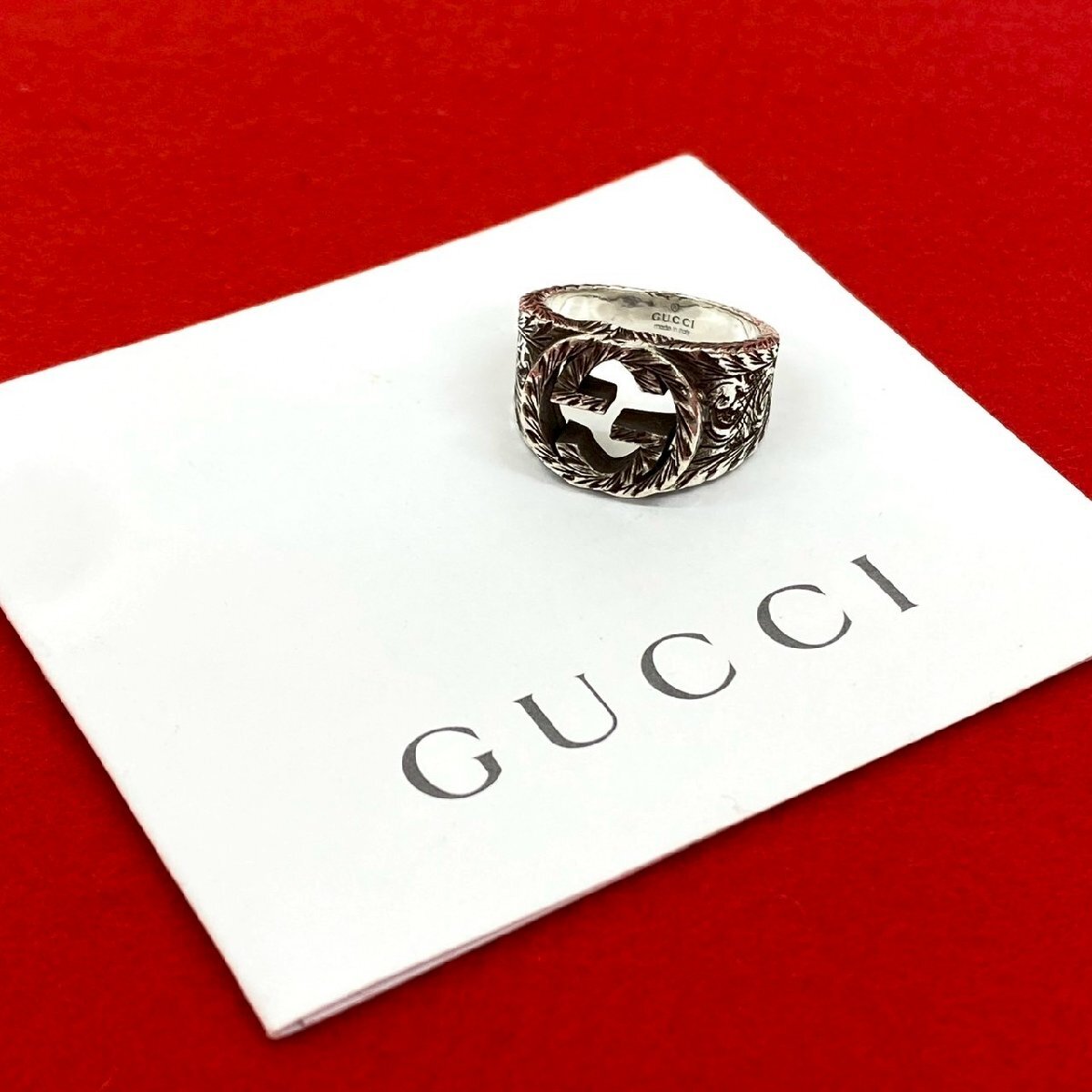 極 美品 GUCCI グッチ インターロックキングG アラベスク リング シルバー925 リング・指輪 シルバー 408-3拍卖