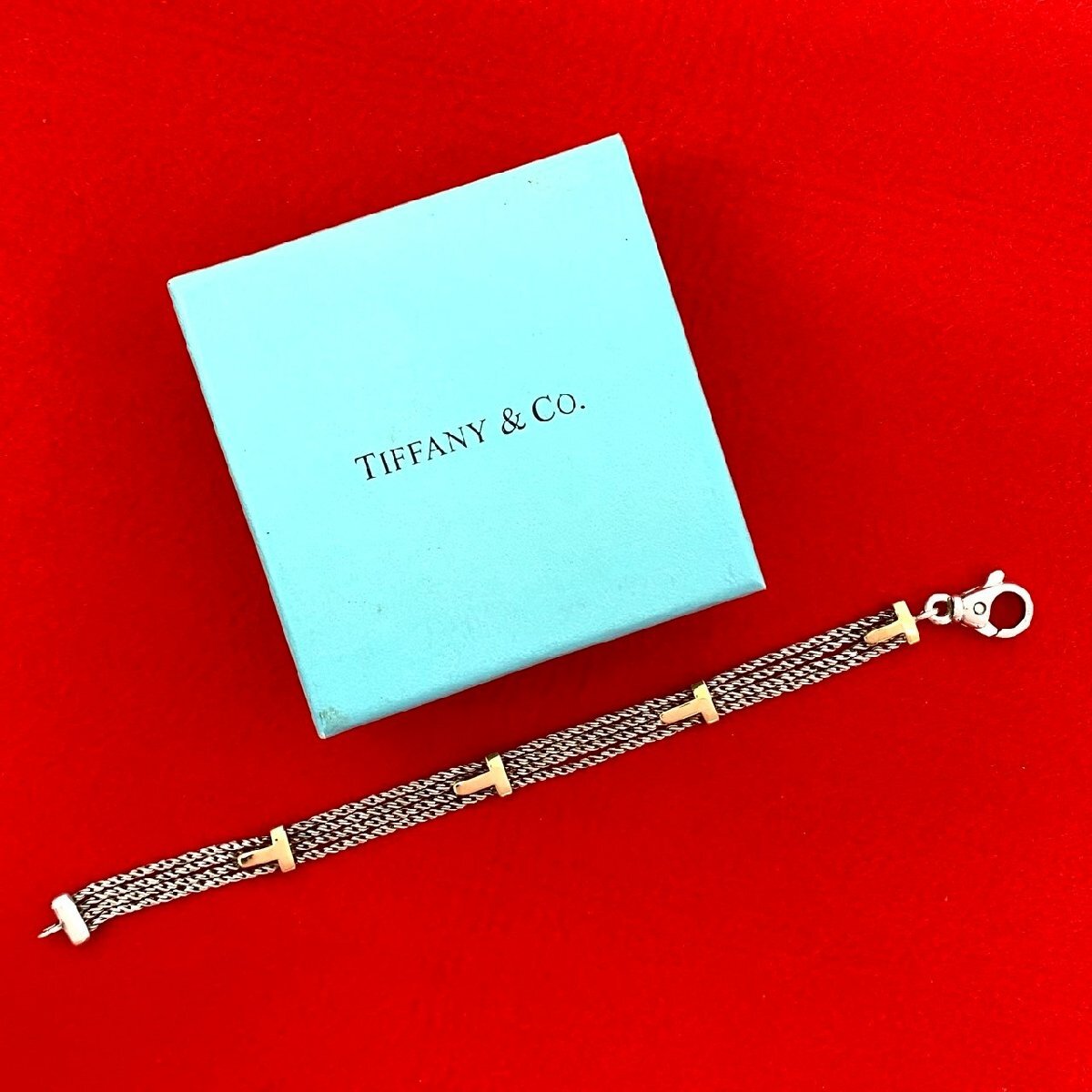 極 美品 TIFFANY&Co. ティファニー Tロープ ブレスレット シルバー925 K18ゴールド ブレスレット シルバー 32659拍卖