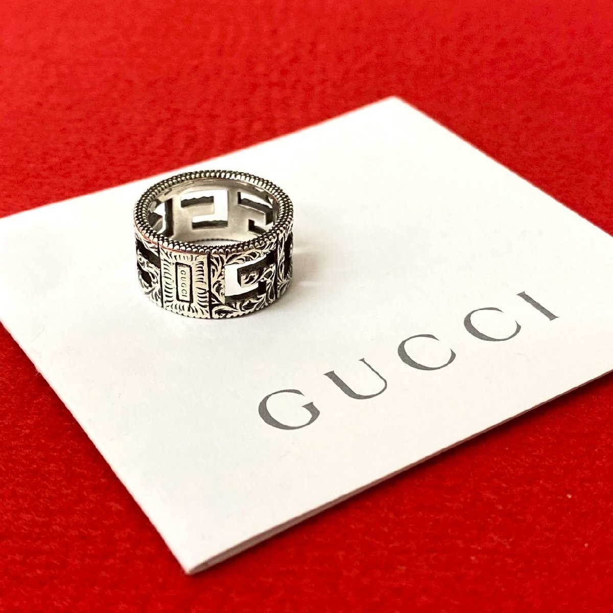 極 美品 GUCCI グッチ スクエア G アラベスク リング シルバー925 指輪 15号 アクセサリー シルバー 22821拍卖