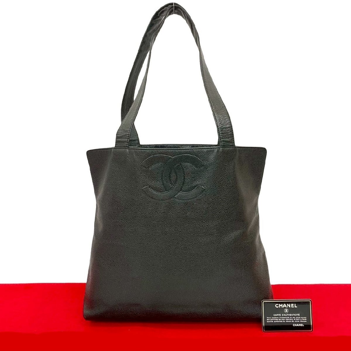 極 美品 カード シール有 5番台 CHANEL シャネル ヴィンテージ ココマーク キャビアスキン トートバッグ ハンドバッグ ブラック 27272拍卖