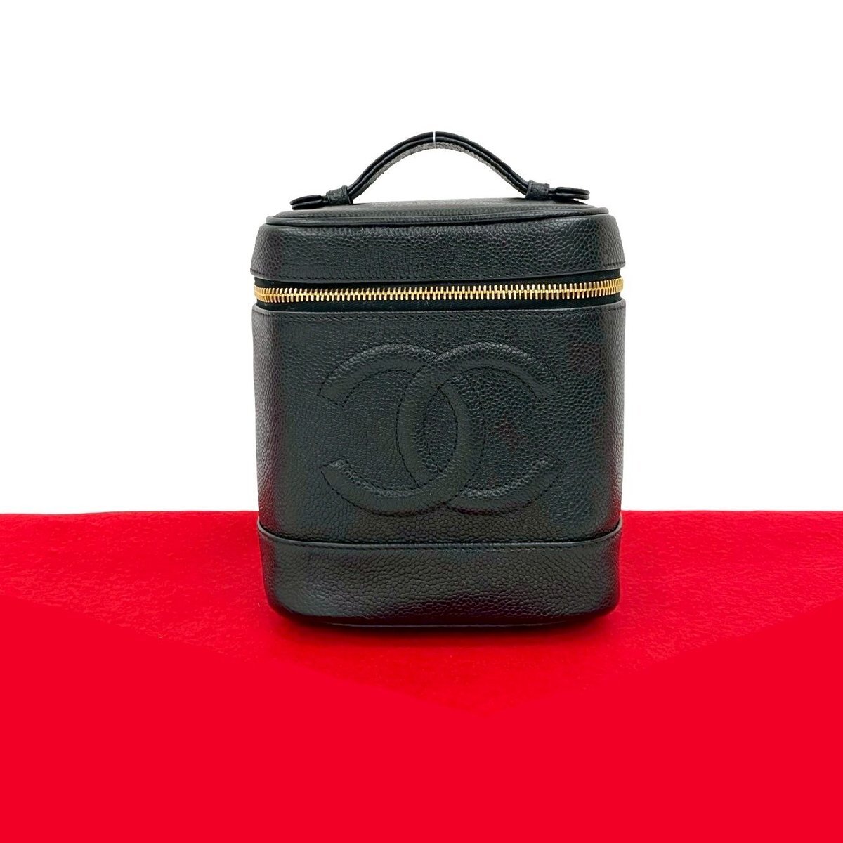 極 美品 シール有 8番台 CHANEL シャネル ヴィンテージ ココマーク キャビアスキン ハンドバッグ バニティバッグ ブラック 27068拍卖