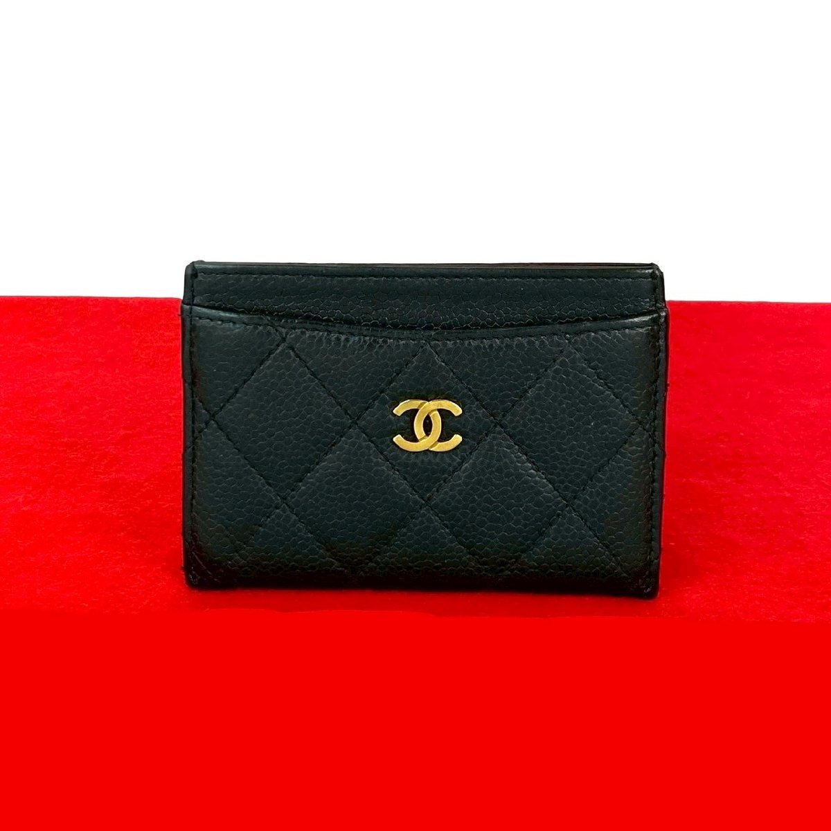 極 美品 シール有 20番台 CHANEL シャネル マトラッセ ココマーク キャビアスキン レザー 本革 カードケース パスケース ブラック 56350拍卖