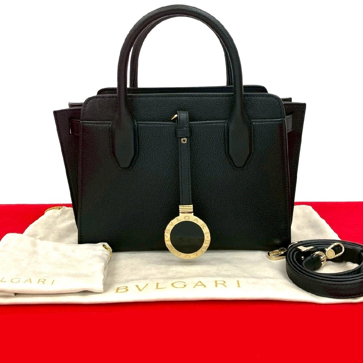 極 美品 袋付き BVLGARI ブルガリ アルバ レザー 本革 2way ハンドバッグ ミニ トートバッグ ショルダーバッグ ブラック 黒 952-1拍卖