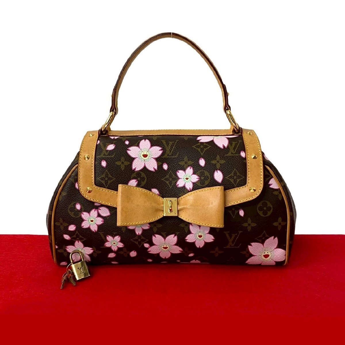 極 美品 LOUIS VUITTON ルイヴィトン サックレトロ PM モノグラム チェリーブロッサム 村上隆コラボ レザー ハンドバッグ ブラウン 522-6拍卖