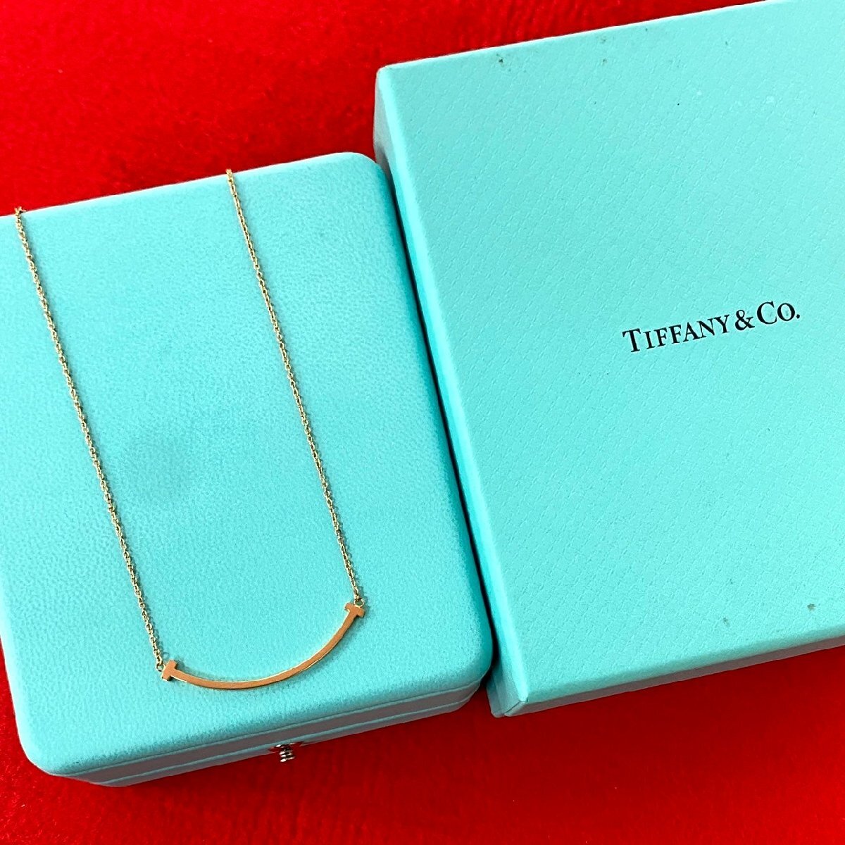 極 美品 箱付 TIFFANY&Co. ティファニー T スマイル ネックレス K18ゴールド チェーン ネックレス ペンダント アクセサリー ゴールド 428-6拍卖