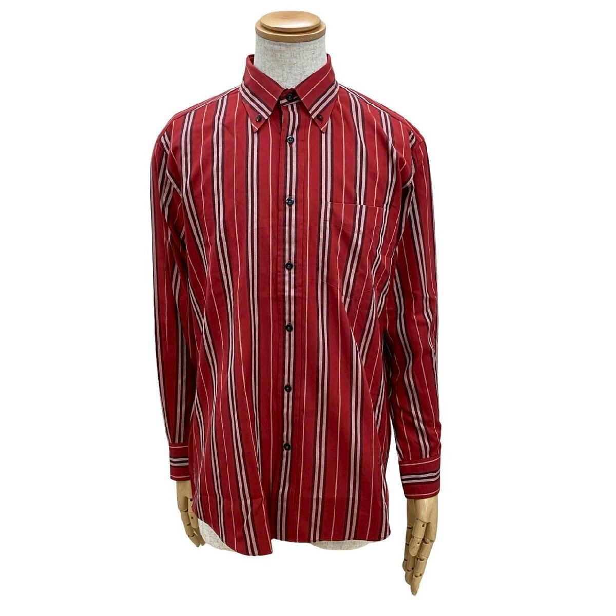 極 美品 BURBERRY バーバリー ストライプ コットン 長袖 シャツ トップス Lサイズ メンズ レッド 22766拍卖