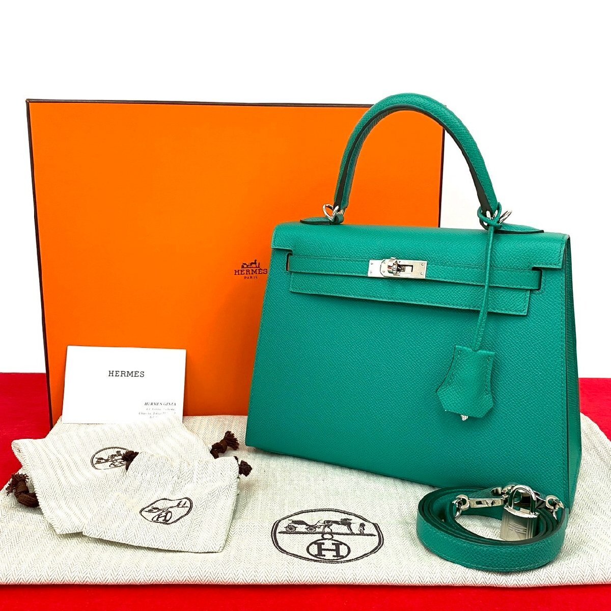未使用保管品 保存箱 袋付 Z刻印 HERMES エルメス ケリー 25 ヴォーエプソン 2way ハンドバッグ ショルダーバッグ グリーン 615-1拍卖
